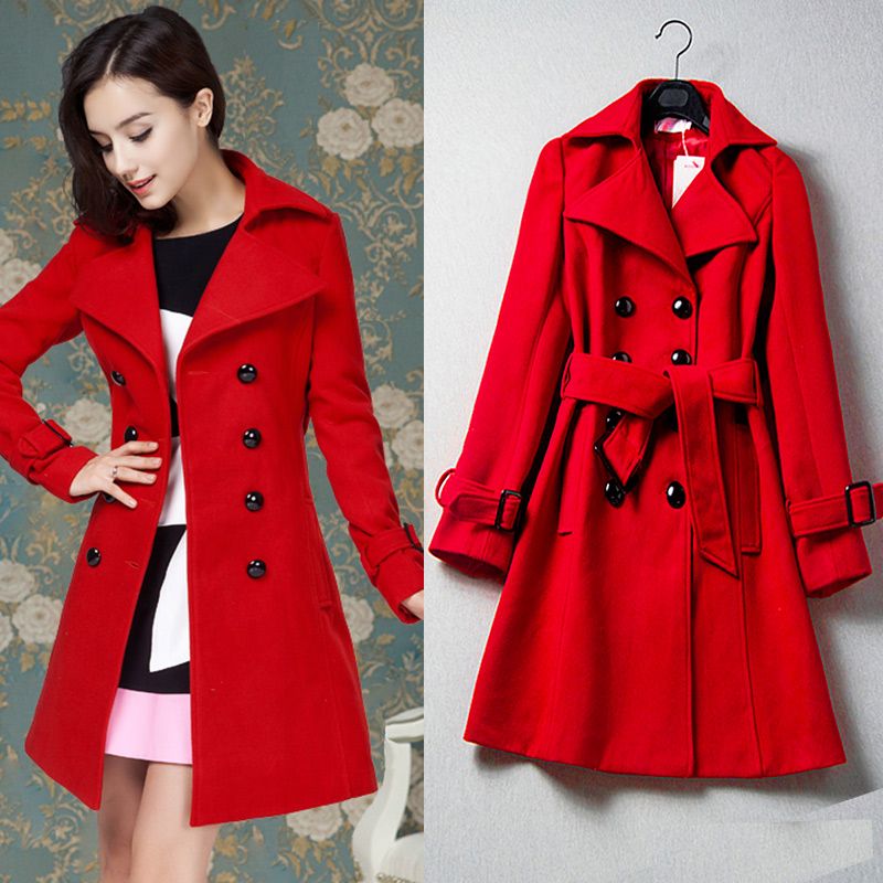 2018 We Wool Coat Female 2016 New Warm Winter Coat Red
