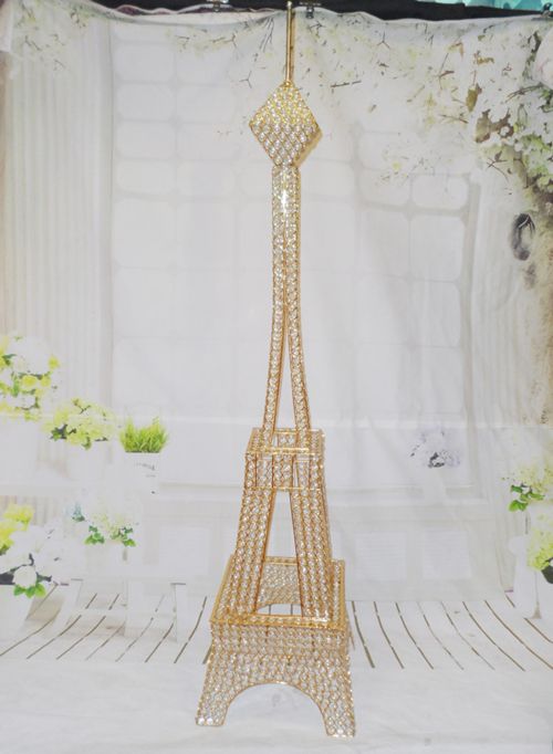 4ft Gold Crystal Bead Metal Paris Eiffel Tower Statue Vase Centerpieces