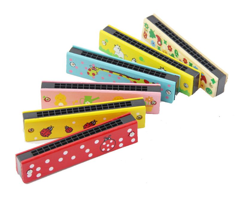 2020 Wood Plastic Harmonica Fun Double Row 16 Holes Musical Toy