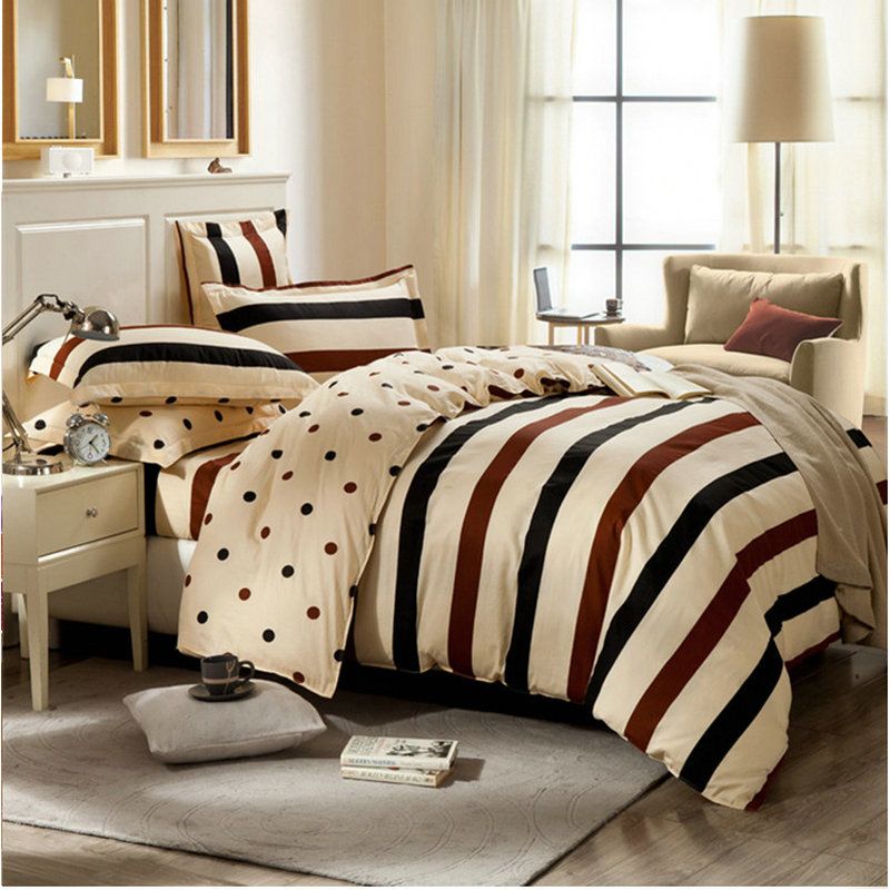 Winner Stripe Plaid Reactive Printing Vintage Bedding Set Bed Linen Include Quilt Duvet Cover Sheet Pillowcase New Home Textile Gift