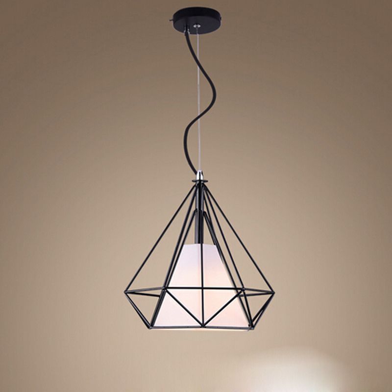 E27 Birdcage Pendant Lights White Black Scandinavian Modern Minimalist Pyramid Light Iron Wrought Hanging Lamp