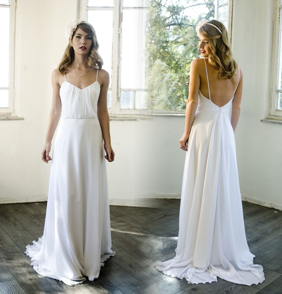 Discount 2019 Boho White Plain Wedding  Dresses  With 