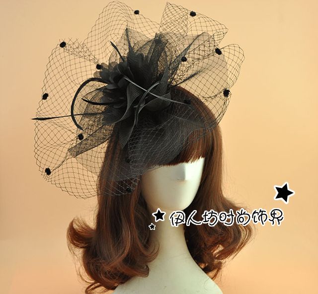 Beige Cute Wedding Hats With Dot Mesh White Wedding Hat With Veil