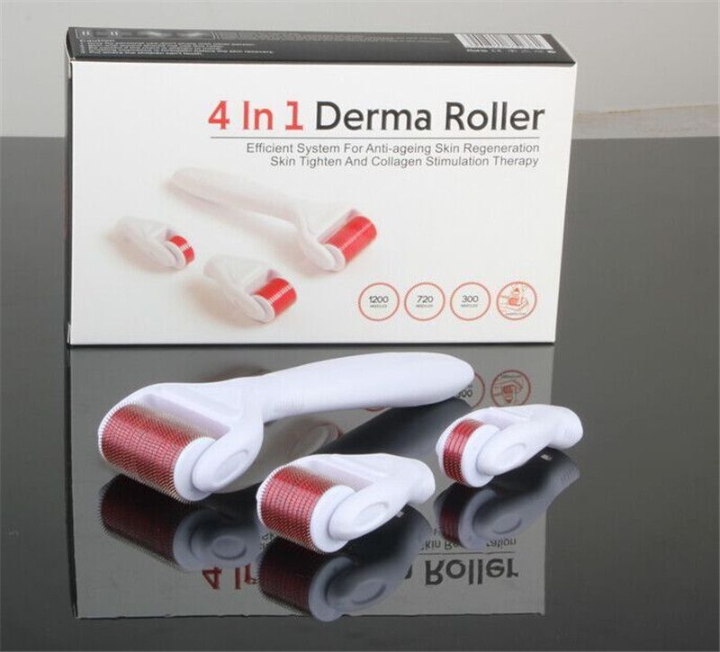 TM-DR006 MOQ 4 in 1 microneedle Stainless/Titanium Alloy needles DRS Derma Roller With 3 head1200+720+300 needles Derma roller Kit