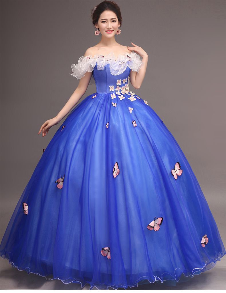 Royal Blue Flower Embroidery Butterfly Carnival Ball Gown Medieval ...