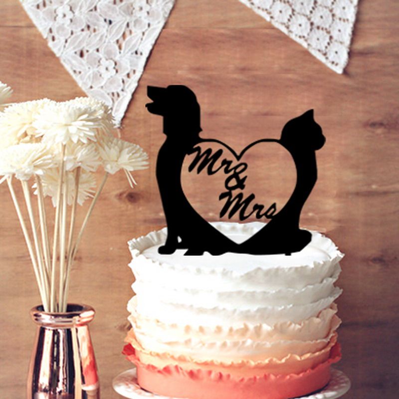 2019 Funny Cake Topper Unique Topper Dog And Cat With Mr And Mrs