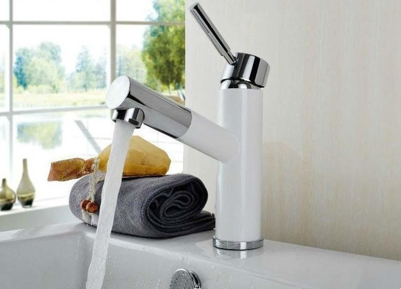 Copper Wash Dish Basin Faucet Short White Kitchen Bathroom Pull Type 160313