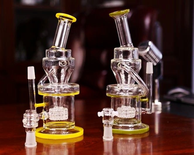 2019 In Stock Lemon Color Glass Bong Incline Two Function Bongs Water