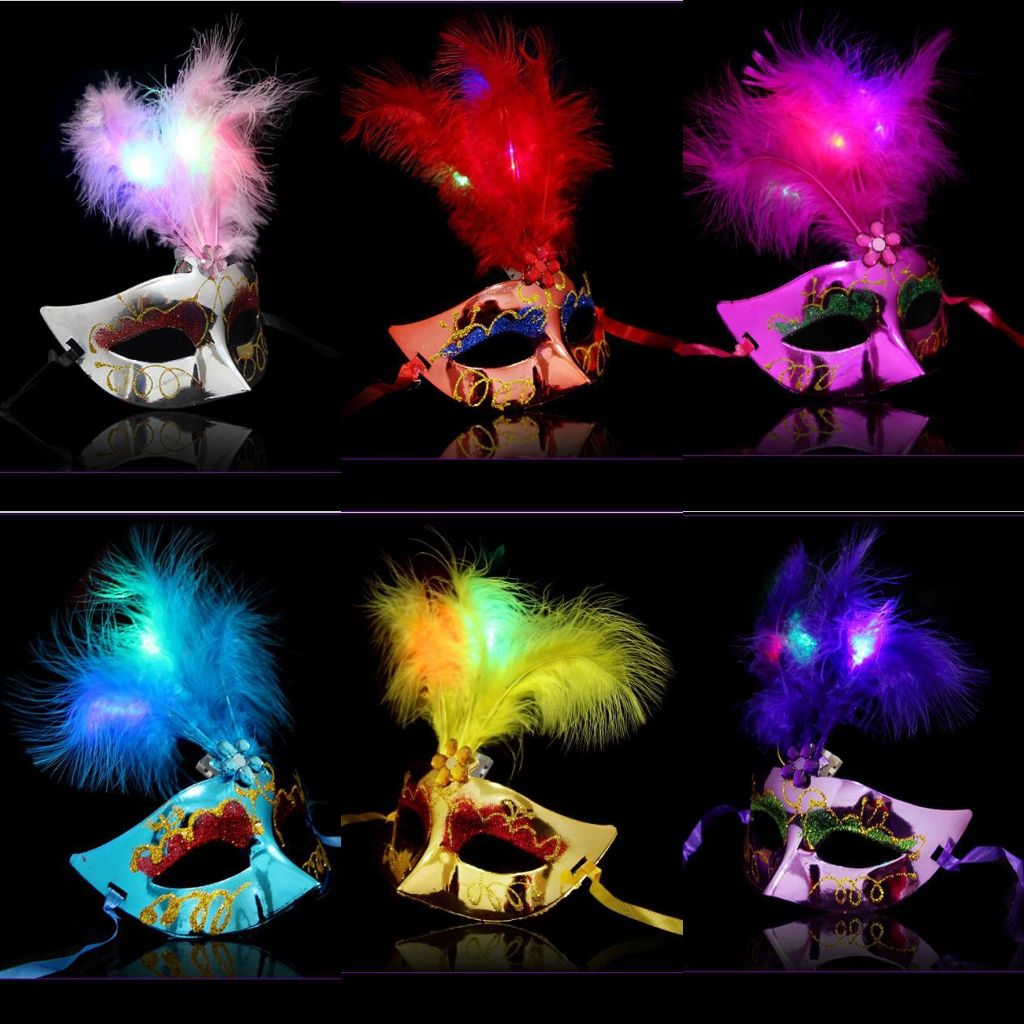 Women Fashion LED Feather Masquerade Masks Halloween Party Performance