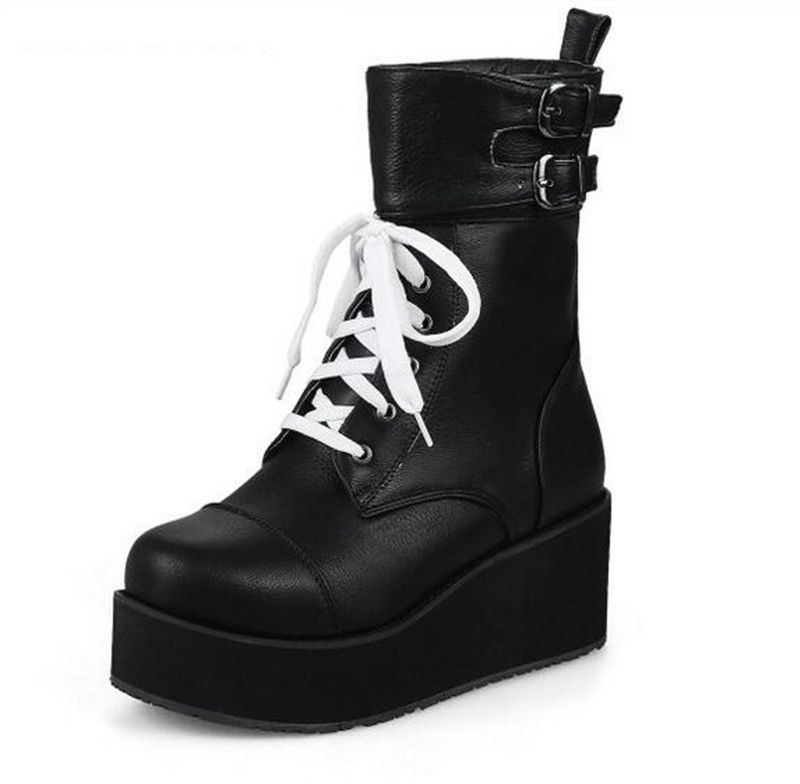 womens punk rock lace up platform heels ankle boots shoes