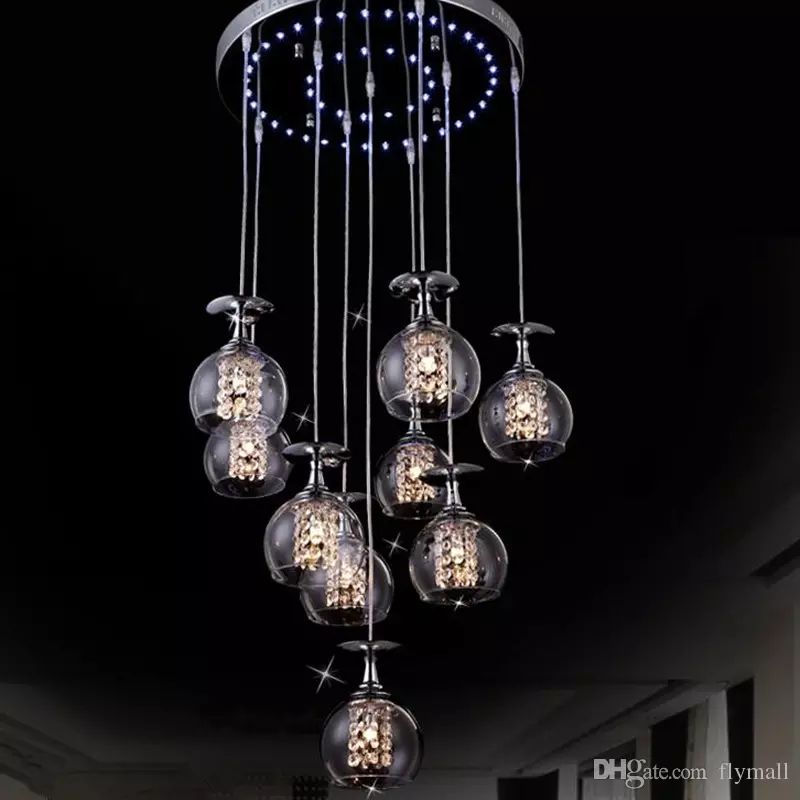Modern Clear Wine Glass Crystal Pendant Lamp K9 Living Room Restaurant Chandelier Light Hanging Suspension With Blue