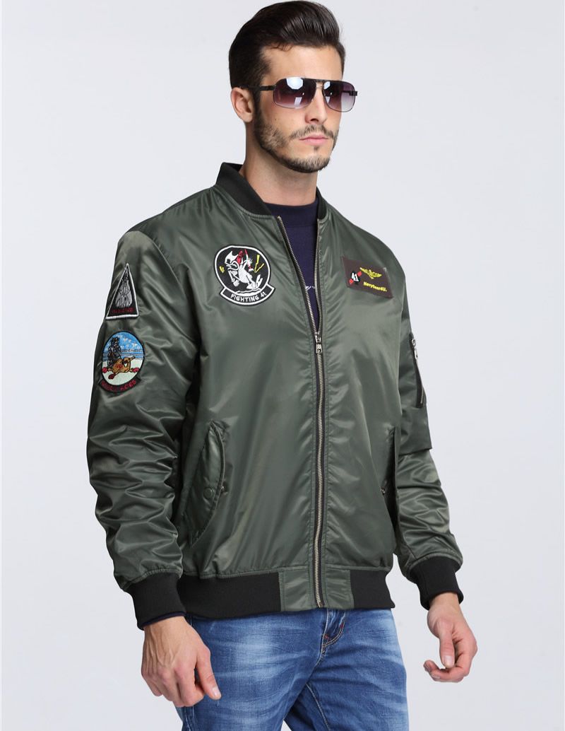 Compre Parches De Los Hombres Top Gun Militar Ejército Verde Letterman Air  Force Windbreak Chaqueta Piloto Bomber Vuelo Chaqueta A001 A 26,98 € Del  Efashional | Es.Dhgate.Com