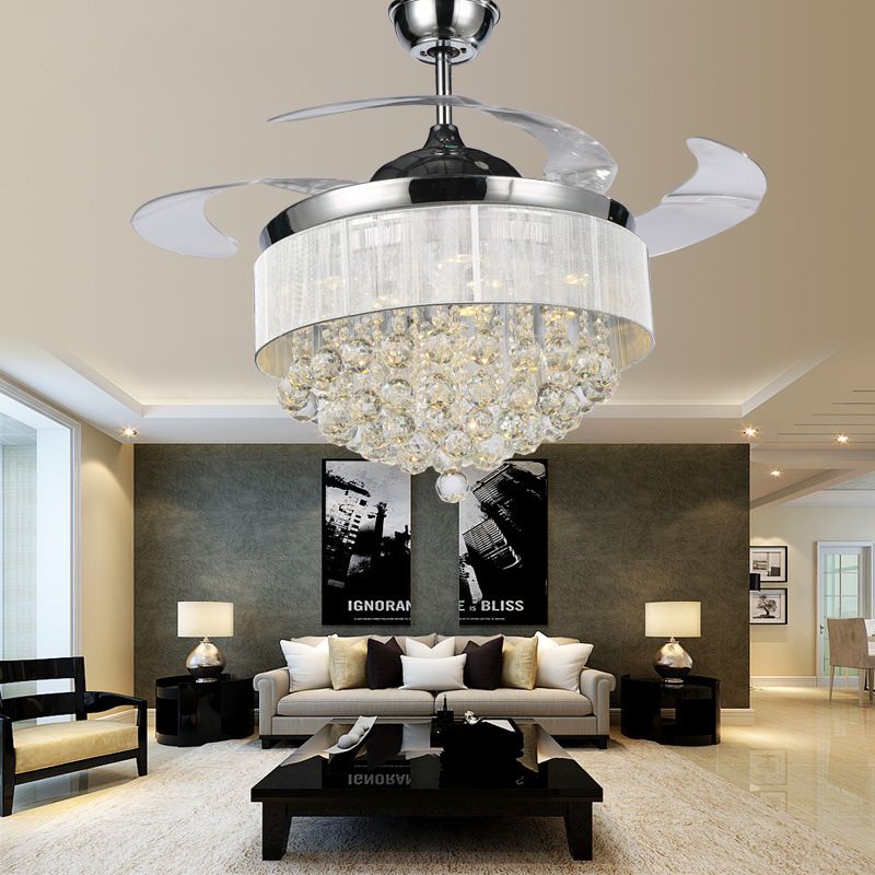 2017 Modern Chrome Crystal Led Ceiling Fans Invisible Blades 2017 Modern Chrome Crystal Led Ceiling Fans Invisible Blades Ceiling Fans Modern Fan Lamp Bedroom Chandeliers Ceiling Light Pendant Lamp From Autoledlight, ... - 2017 Modern Chrome Crystal Led Ceiling Fans Invisible Blades