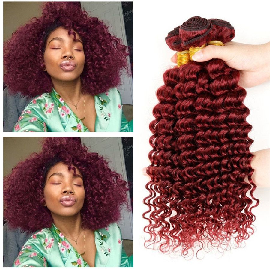 8a Grade Peruvian 3 Bundles 99j Deep Curly Hair Burgundy Deep Wave
