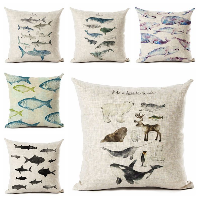 Sea Fish Cushion Cover Marine Sofa Throw Pillow Case Ocean Whale