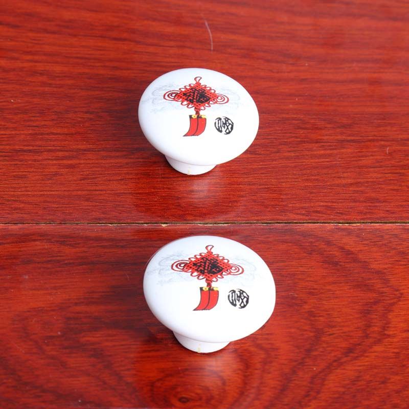 2021 38mm Beautyful Chinese Knot Ceramic Knobs White Red Ceramic Drawer
