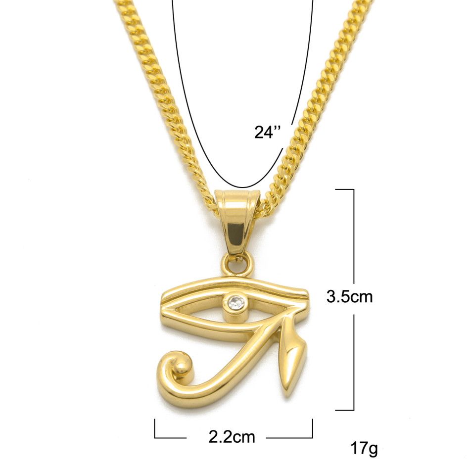 Ojo de oro de Horus colgante hombres mujeres joyería Hip hop estilo de acero inoxidable colgante de cadena de collar de color oro