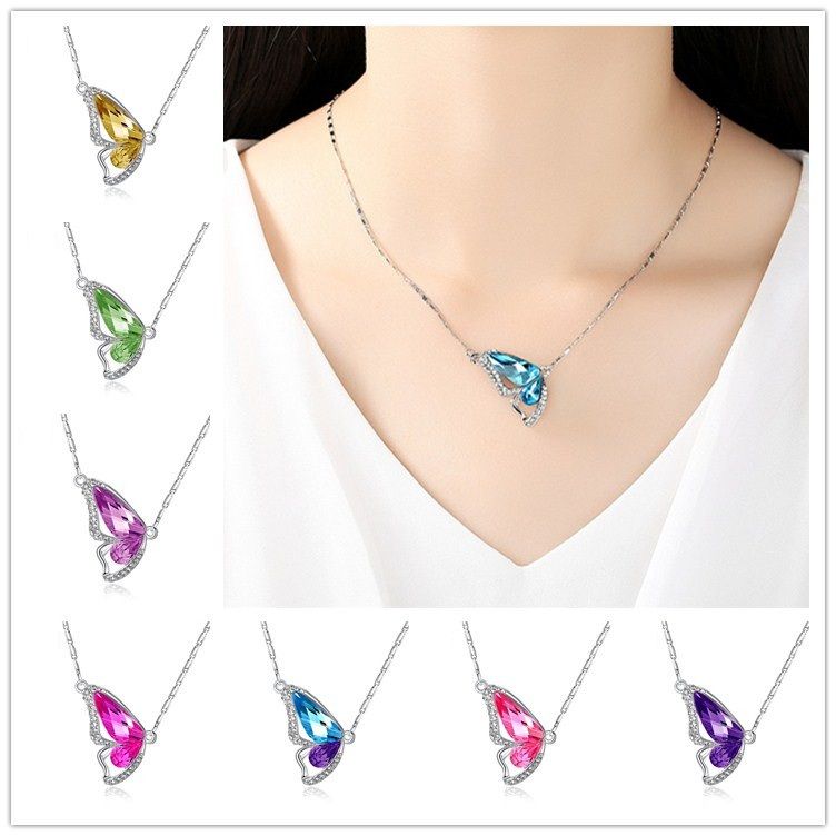 Wholesale- Pendants Necklaces women necklaces Butterfly wings necklace Pendant Necklaces flash genuine sea mixed batch girls jewelry A0775