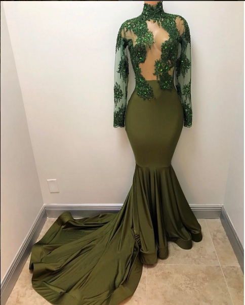 khaki green prom dress