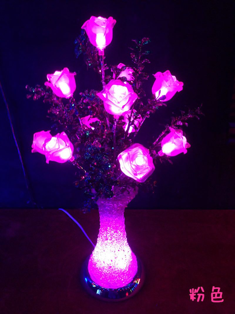 Discount LED Simulation Glow Flowers Vase Lights Multi Colors Led Rose