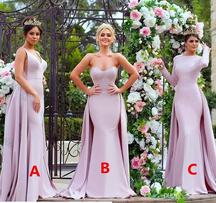 Compra Vestidos De Dama De Honor Largo De Color Rosa Elegante 2017 Sin  Tirantes Suave Satén De Manga Larga Vestido De Invitado Mod Criada De Los  Vestidos De Honor Barato | Entrega