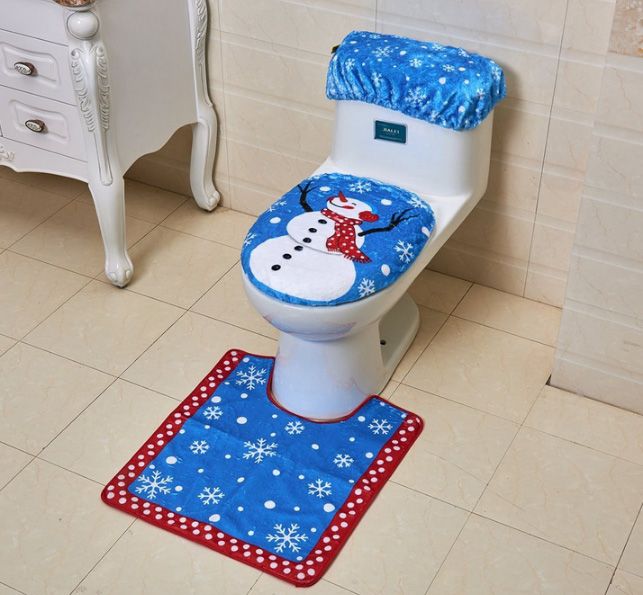2018 New Style 3pcs Set Decorations Happy Santa Toilet Seat Cover And Rug Bathroom