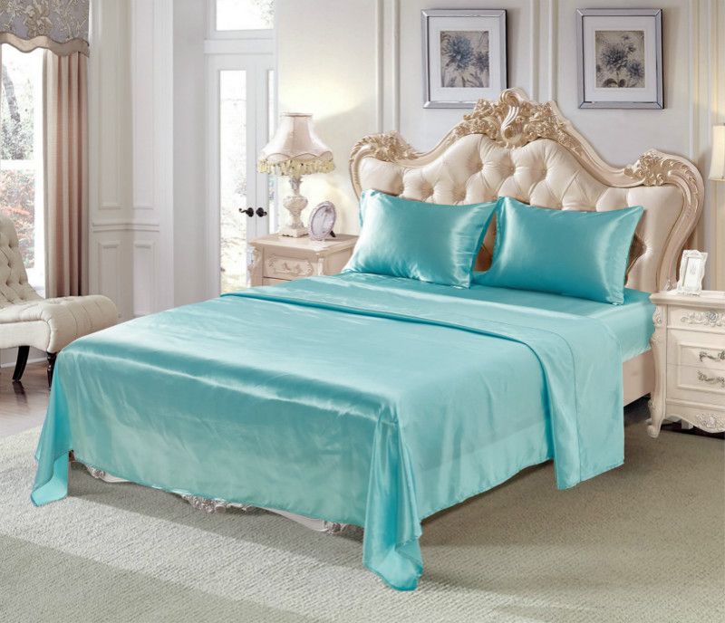 Silk Bedding Set Artificial Silk Sheet Sets In 7 Solid Colors Flat