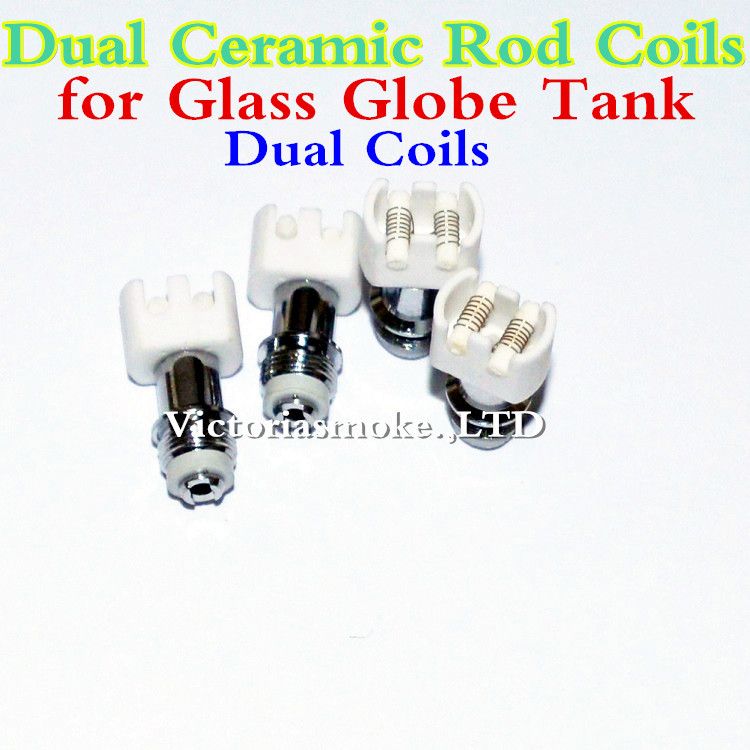Dual Wax coil DUal ceramic Rod Coils rebuildable atomizer core for wax Glass globe vaporizer pen herbal vapor replacement e cigs