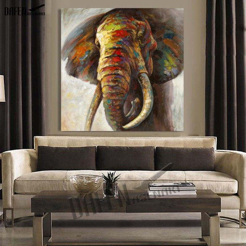 장식 미술 100 % 수제 동물 오일 페인팅 캔버스 벽화 추상 다채로운 코끼리 그림 거실 인테리어 장식