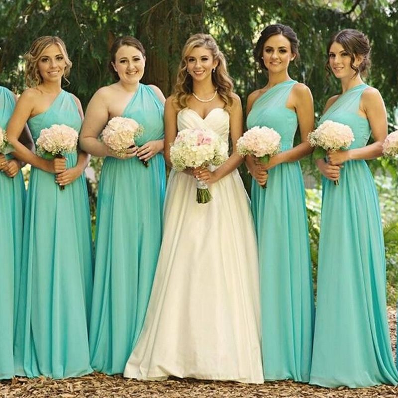 Turquoise Green Bridesmaid Dresses 2016 One Shoulder Chiffon Wedding ...