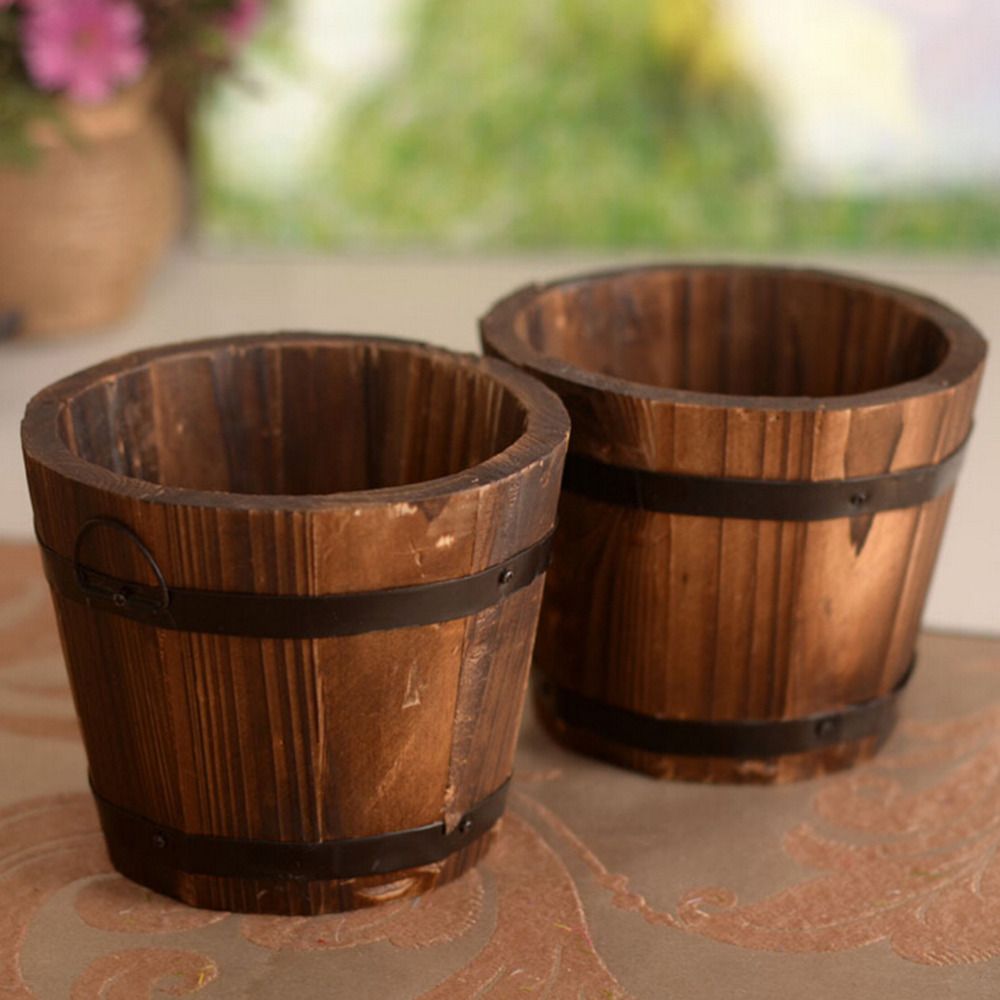 2018 New Primaries Small Wooden Ornamental Rustic Barrel 2018 New Primaries Small Wooden Ornamental Rustic Barrel Flower Pot Basket Bowyer For Wedding Home Decoration From Chenyuanfei