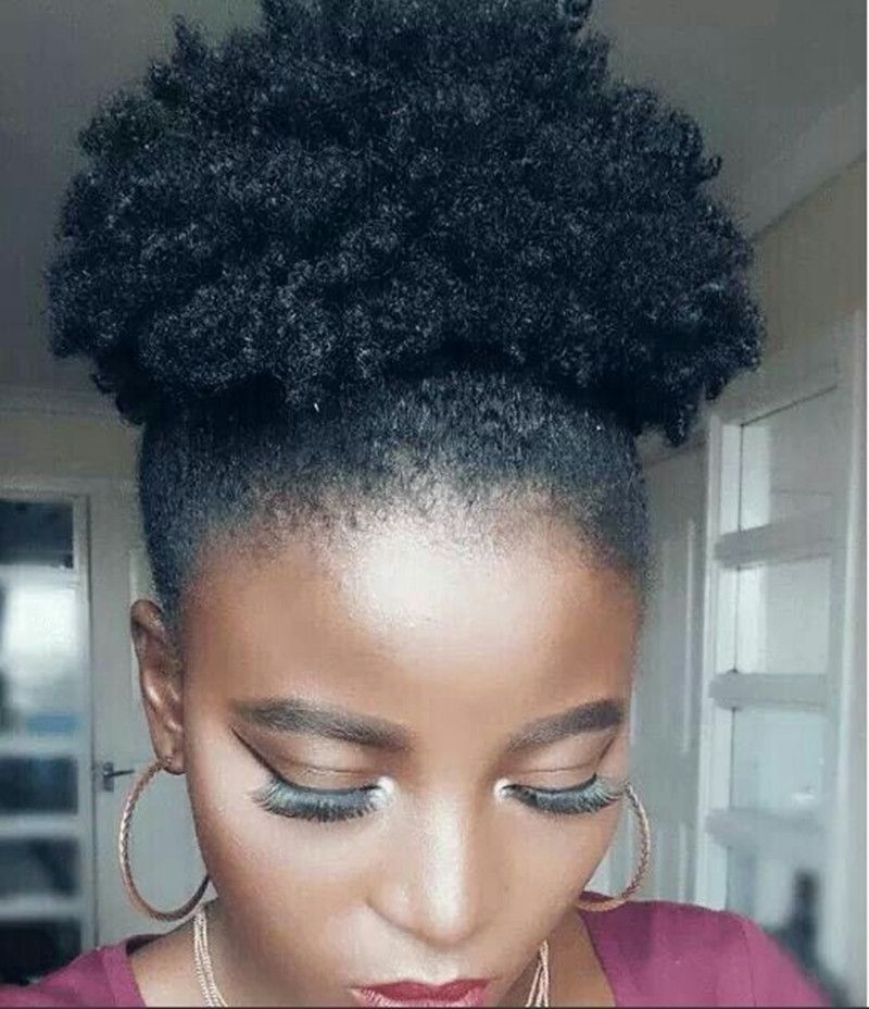 Natural Afro Puff  Ponytail  Hairpiece Clip In Human Kinky 