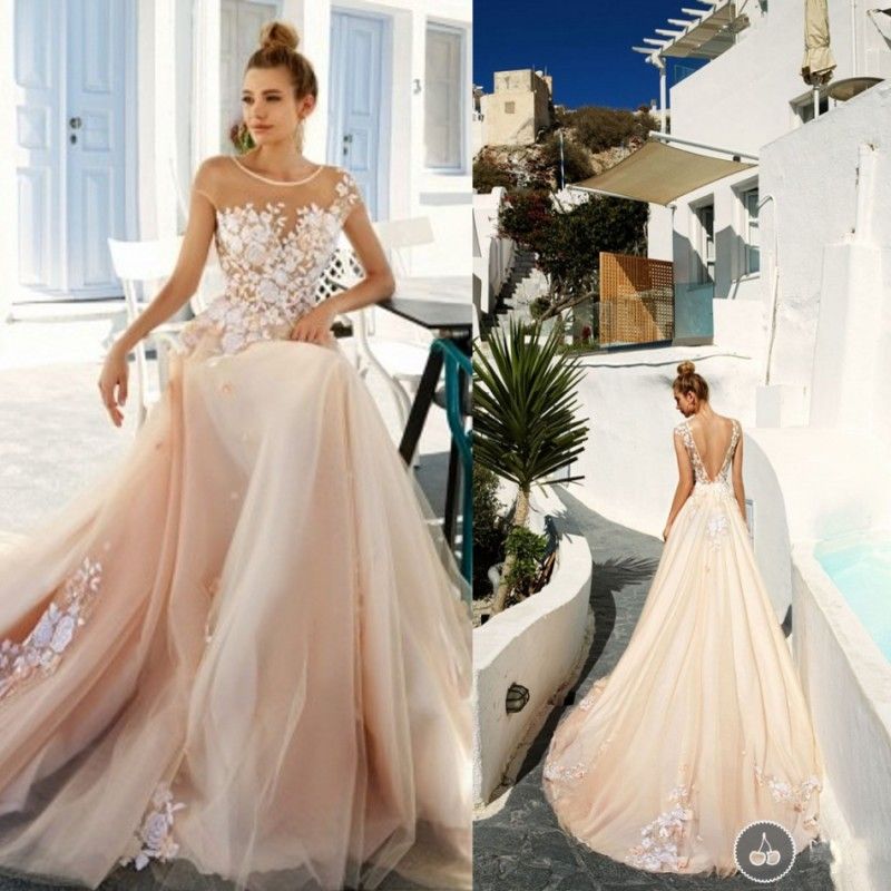 Discount 2017 Sexy Champagne Beach Wedding Dresses Backless Womens