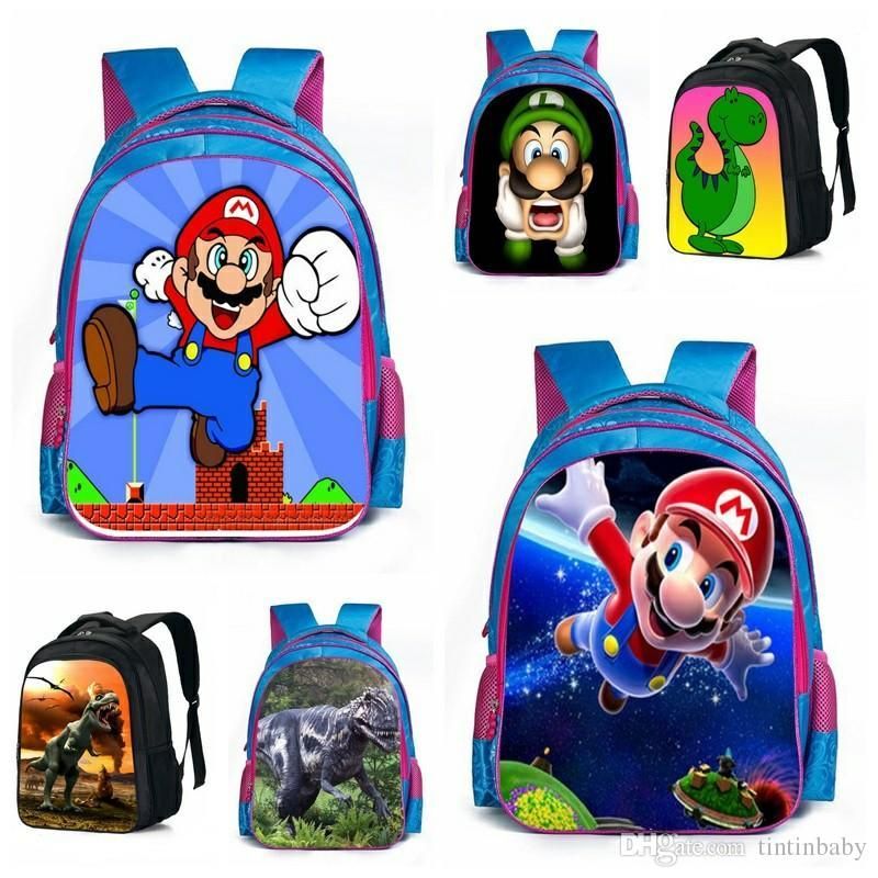 Großhandel Super Mario Bros Dinosaurier Schultaschen Tier Großhandel Super Mario Bros Dinosaurier Schultaschen Tier Schultasche Kinder Jungen Mädchen Mode Druck Rucksack Schulter Buch Taschen Von