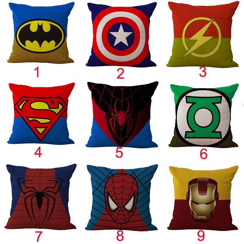 Superhero Captain America Iron Man Spiderman Pillow Case Cushion