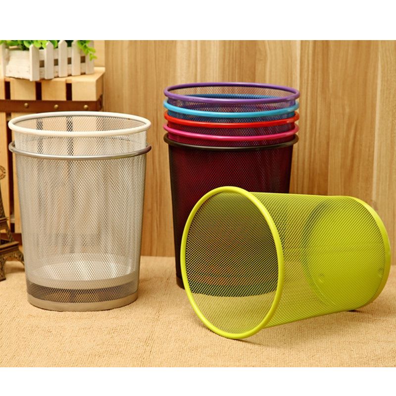 2019 Round Metal Iron Classic Mesh Wastebasket Waste Basket Home Office