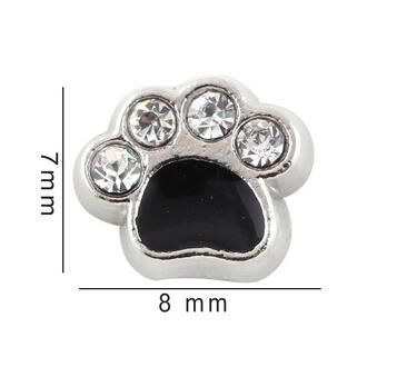 7 * 8mm kristall emalj svart hund tass flytande locket charms passform för glas magnetiskt minne locket hänge