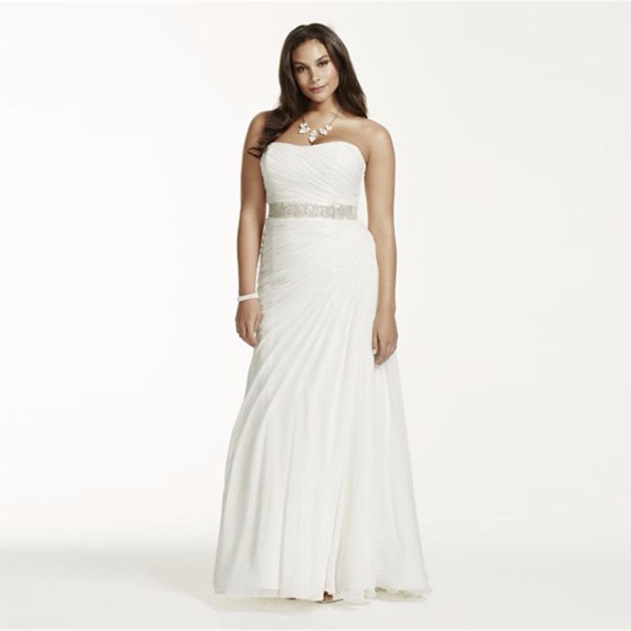 Crinkle Chiffon Draped Plus  Size  Wedding  Dress  Strapless 