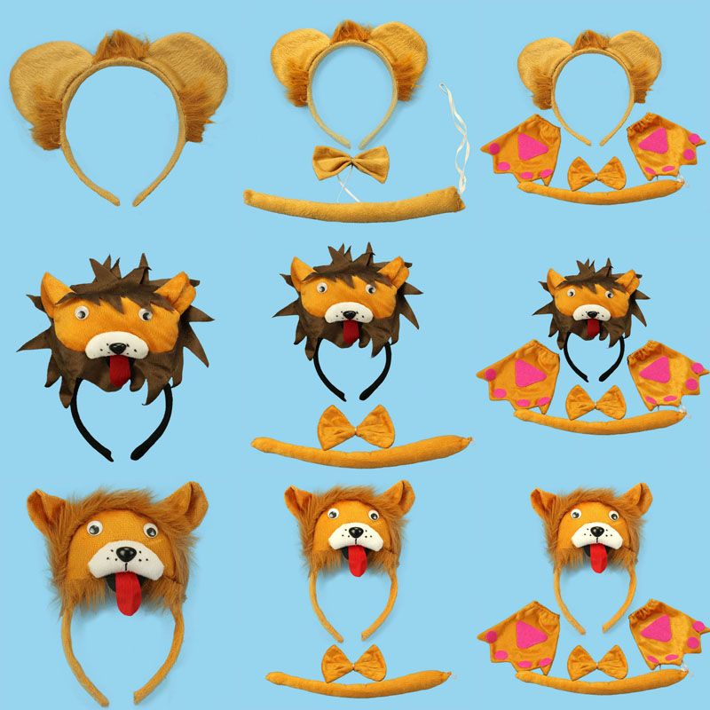 Cartoon Animal Lion Baby Children Party Headbands Ears Headband Tail ...
