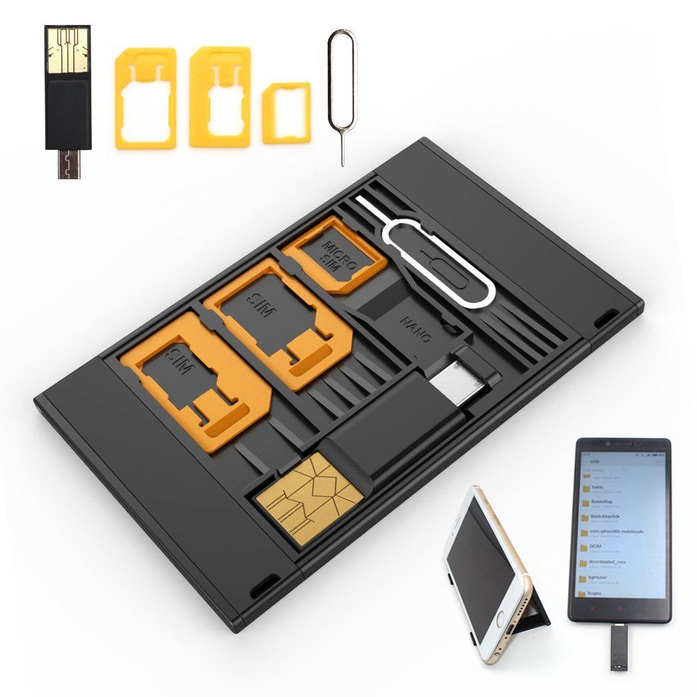 SIM Card Card Case Storage Phone Holder With 3 SIM Card Adapters, 1