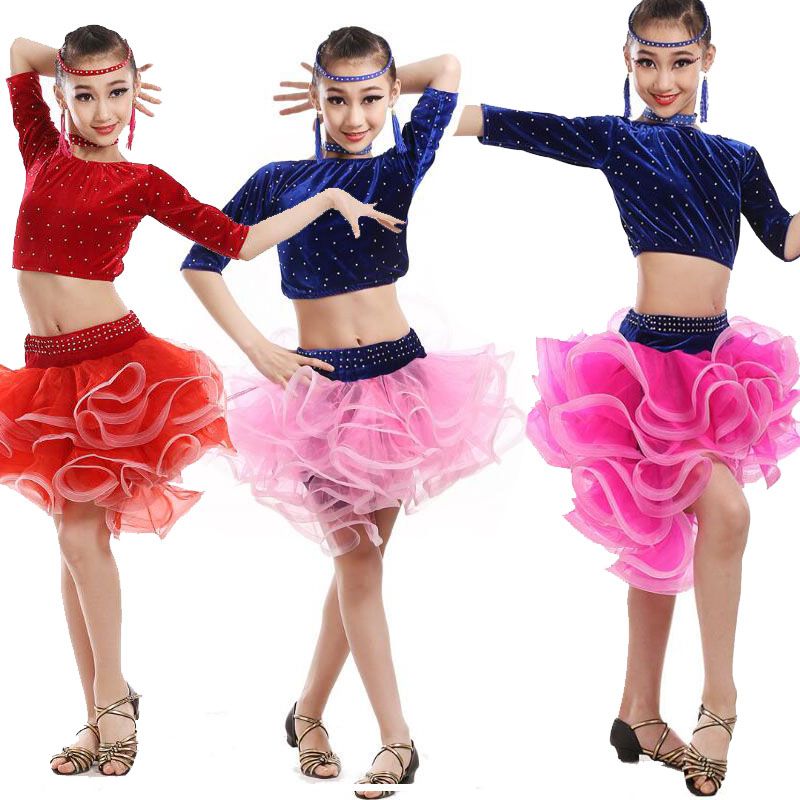 2021 Latin Dance Dress For Girls Rose/Blue Kids Dance Costume Dress ...
