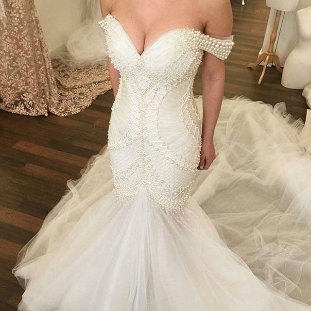 Most Beautiful Peal Bead Mermaid Sexy Wedding Dresses Arabic Sexy ...