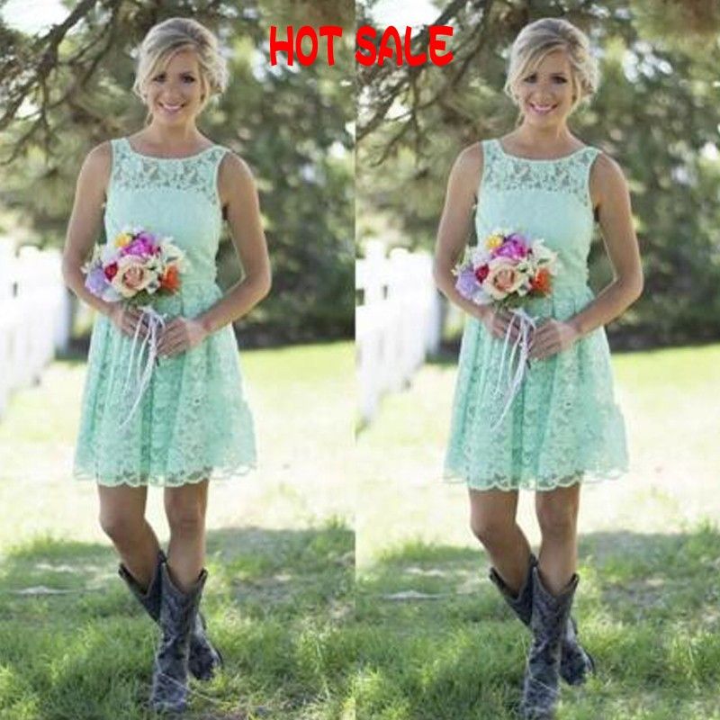 Vintage Lace Mint Green Short Bridesmaid Dress Country Style Garden