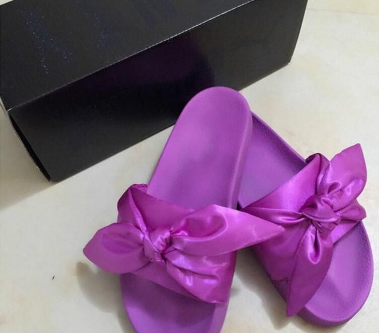 2017 new rihanna leadcat fenty bow heart satin slides all pink all