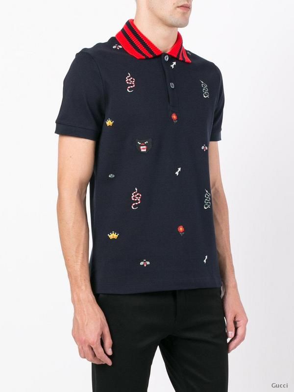 New 2017 Men High Embroidered Snake Leopard Bee Flowers Polo Shirts