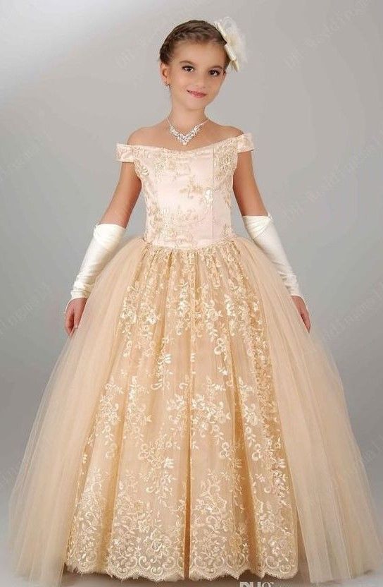 2017 Lace Off The Shouder Appliques Princess Sweep Train Flower Girl ...