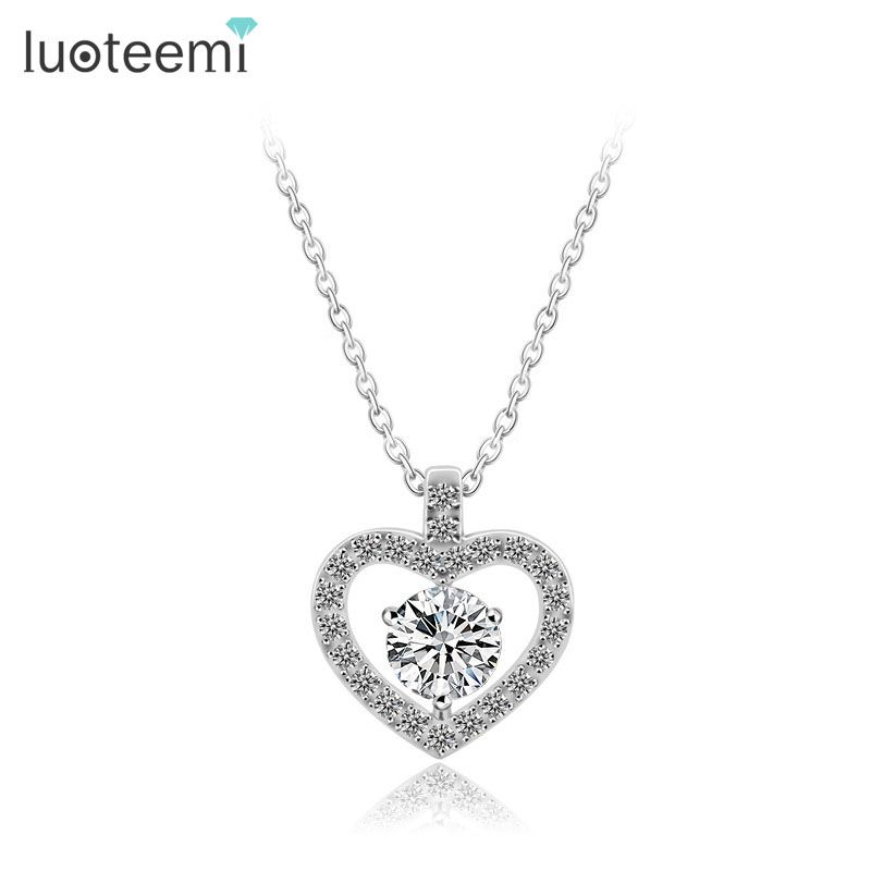 Luoteemi Brand Women Cubic Zirconia Heart Necklace With Tiny Cz Crystal Around White Gold Color Bridal Pendant Jewelry - Cubic Zirconia Heart Pendant Luoteemi Brand Women Cubic Zirconia Heart Necklace With Tiny Cz Crystal Around White Gold Color Bridal Pendant Jewelry - Cubic Zirconia Heart Pendant