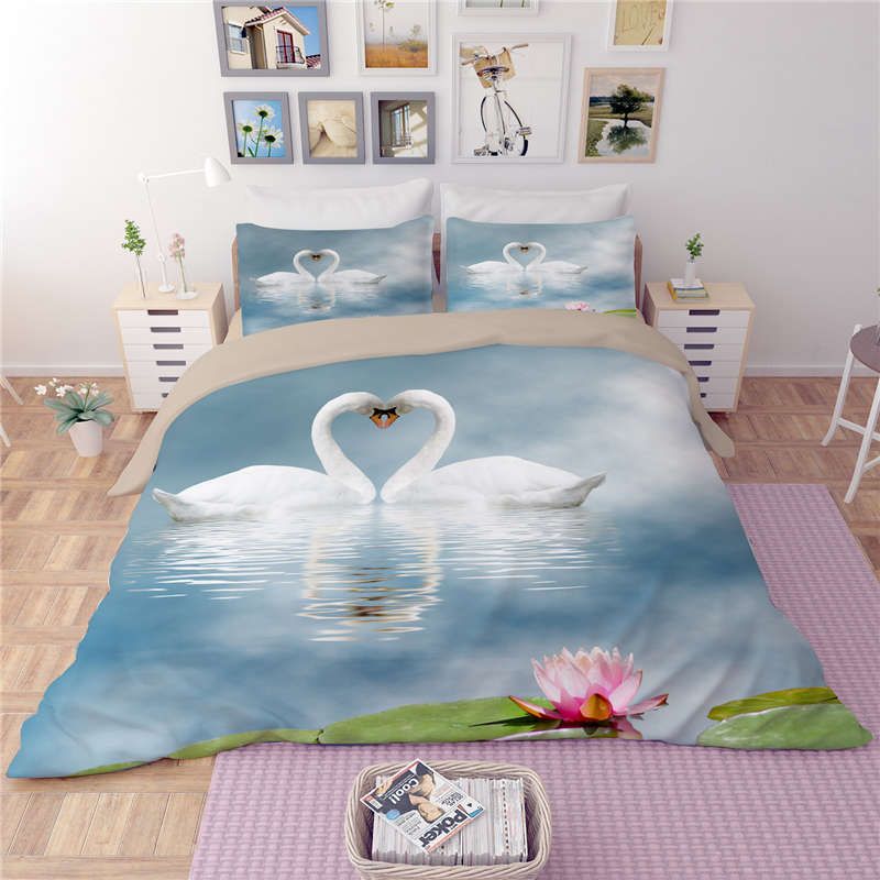 Lotus Swans Lover Lake Bedding Sets Twin Full Queen King Duvet Cover Lotus Swans Lover Lake Bedding Sets Twin Full Queen King Duvet Cover Set Pillow Covers For S Teen Men Home Textiles Winter Comforter California