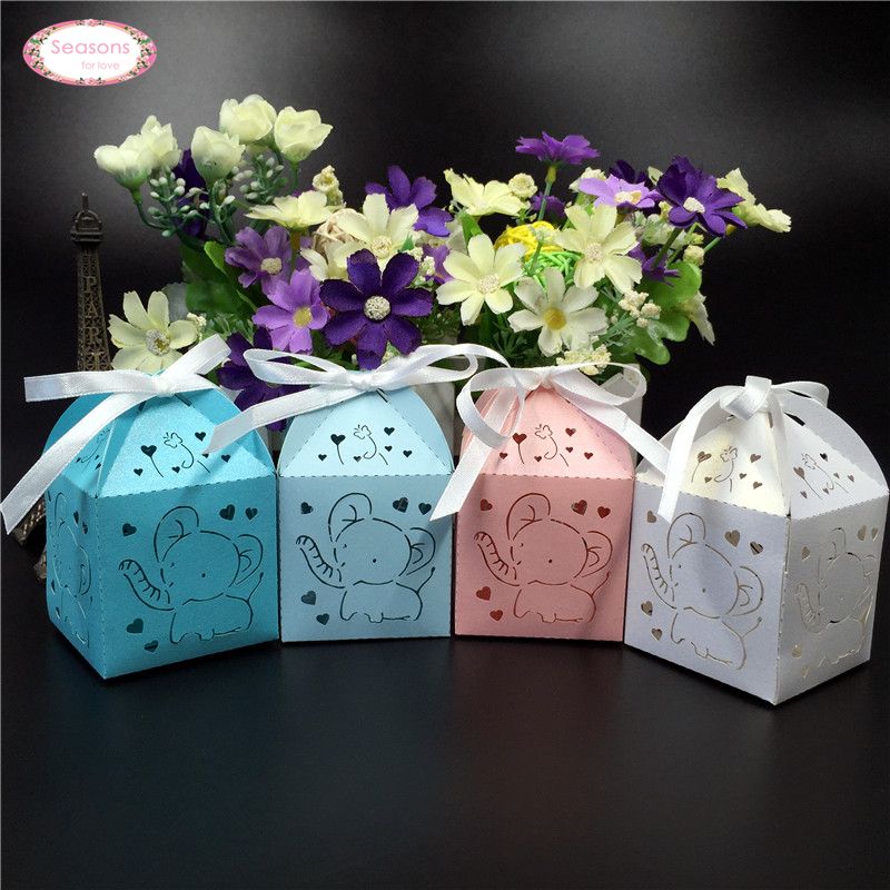 Wholesale Multcolor 50pcs Lovely Animal Elephant Chocolate Box Laser Cut Souvenirs Baby Shower Birthday Party Decorations Gifts For Guests