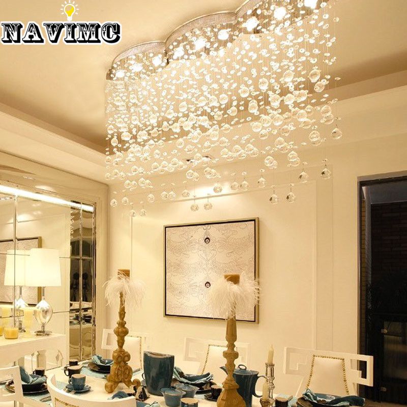 modern large rectangular curtain wave crystal chandelier lighting